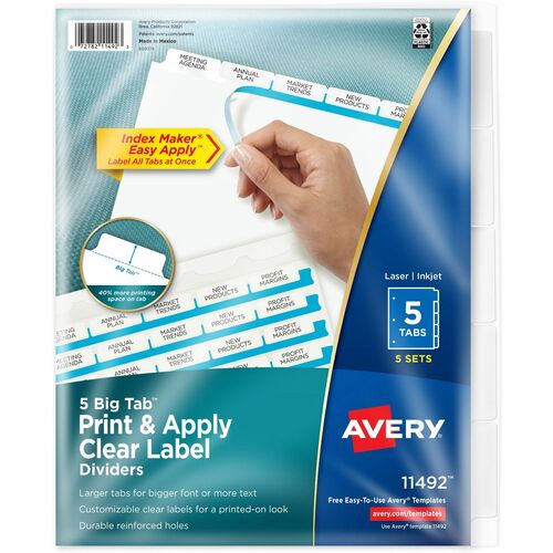 Avery  Index Maker Divider,Big Tab, 5 Tabs, 8-1/2"x11",5 Sets/PK,WE