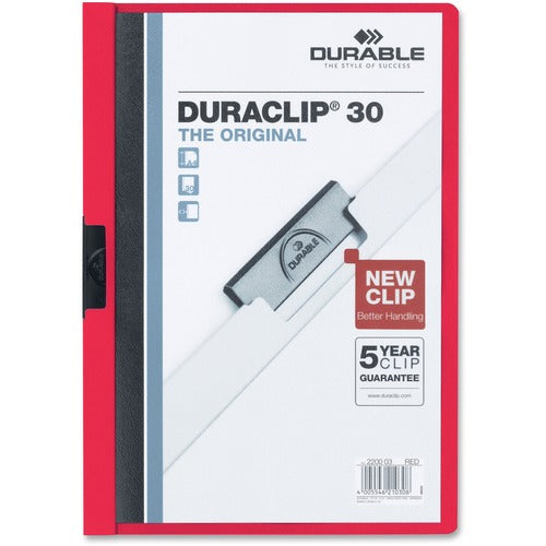 Durable Office Products  Report Cover w/Clip, 30 Sheet Capacity, 11"x8-1/2", Red