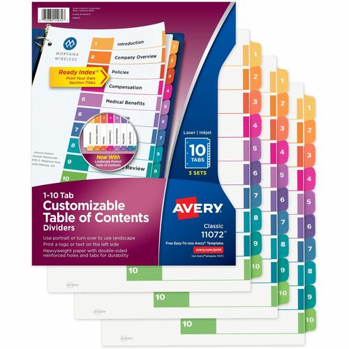 Avery  Ready Index Dividers,TOC,10-Tab,3HP,8-1/2"x11",36/CT,MI