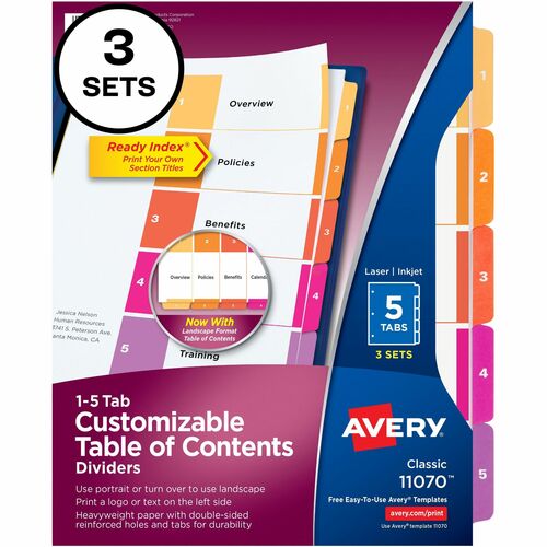Avery  Ready Index Dividers,TOC,5-Tab,3HP,8-1/2"x11",36/CT,MI