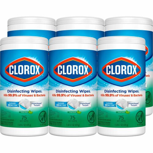 Clorox Company  Disinfecting Wipes, Fresh Scent, 75 Wipes/Canister, 6/CT, WE
