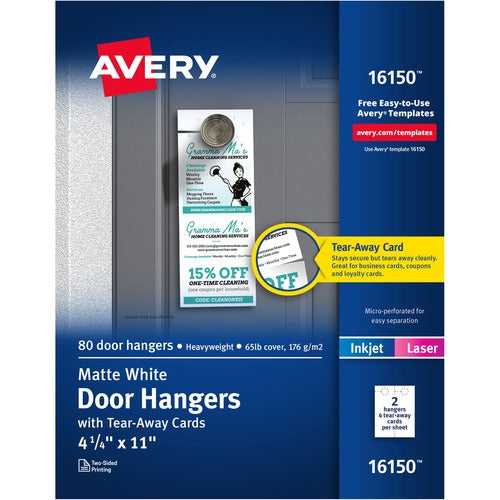 Avery  Door Hanger w/Cards, Printable, 40/ 4-1/4"x11", 80/PK,WE