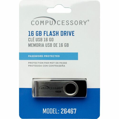 Compucessory  Flash drive, 16GB, Password Protected, Black/Aluminum
