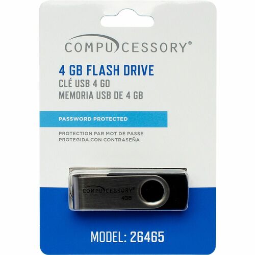 Compucessory  Flash Drive, 4GB, Password Protected, Black/Aluminum