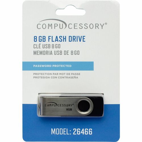 Compucessory  Flash Drive, 8GB, Password Protected, Black/Aluminum