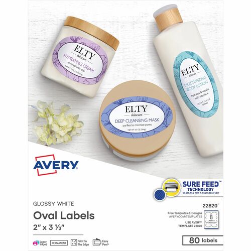 Avery  Labels, Oval, 2"x3-1/3", 80/PK, Glossy/White