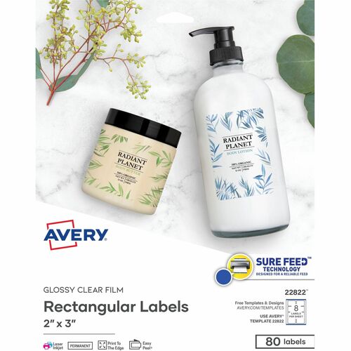 Avery  Labels, Rectangle, 2"x3", 80/PK, Glossy Clear