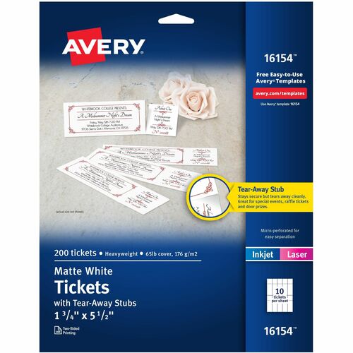 Avery  Tickets,w/Tear Stubs,Laser/Inkjet,1-3/4"x5-1/2",200/PK,WE
