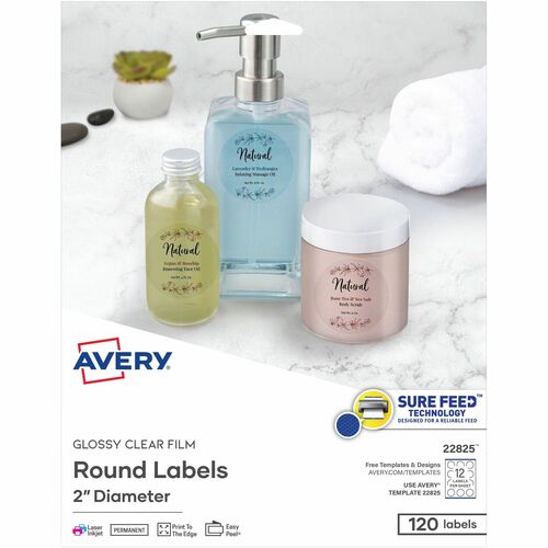 Avery  Round Labels, 2", 120/PK, Clear/Glossy