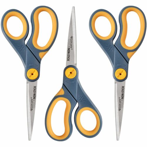 Acme United Corporation  Scissors, Titanium Bonded, 8" Straight, 3/PK, Gray/Yellow