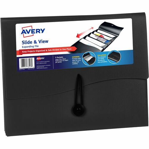 Avery  Expanding File, 5 Pockets, Poly, Slide & View, Ltr, Black