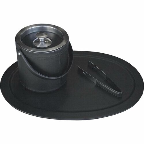 Dacasso  Ice Bucket Set, Leather, 3 Piece, 18-1/4"x13-1/4"x7-1/2", BK