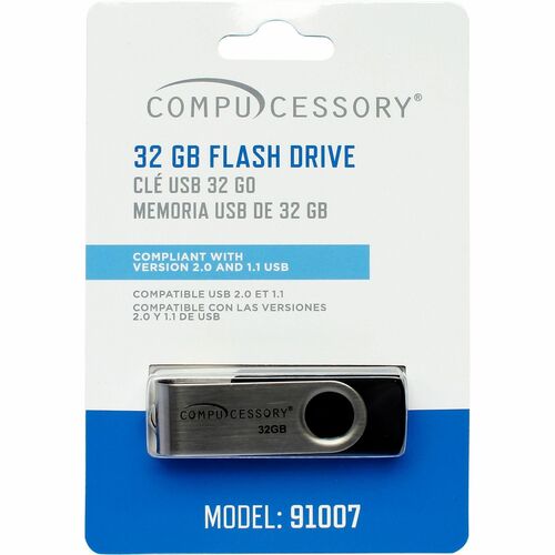 Compucessory  Flash Drive, 32GB, No Password Protectn, Black/Silver