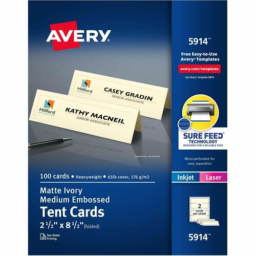 Avery  Tent Cards, Embossed, 2-1/2"x8-1/2", 100/PK, Ivory