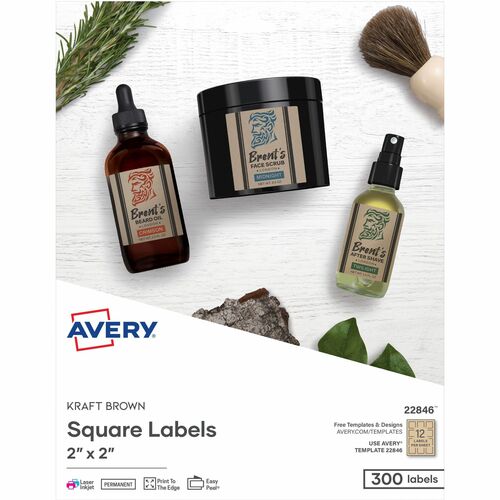 Avery  Square labels, Adhesive, 2", 300/PK, Kraft