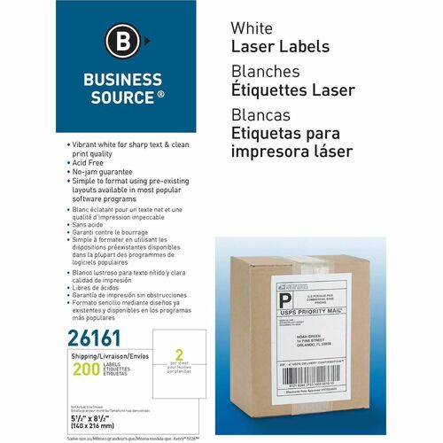 Business Source  Mailing Labels, Internet Shipping, 5-1/2"x8-1/2", 200/BX,WE