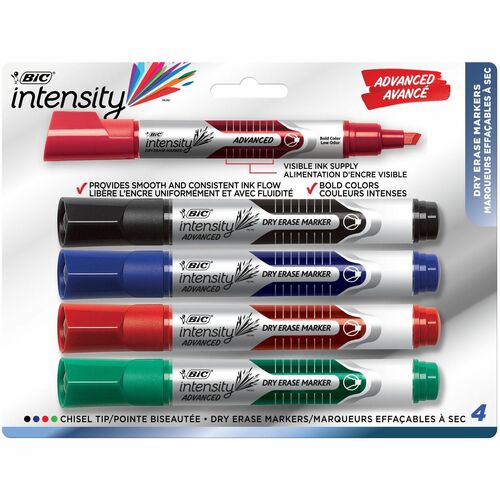 Bic  Markers, Dry-erase, Low Odor, Chisel Point, 4/ST, AST
