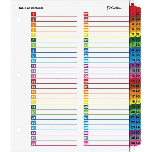 Cardinal  Index Dividers, 52-Tab, 8-1/2"x11", 52/EA, Multi