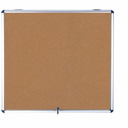 Bi-silque  Bulletin Board,Enclosed,1-Door,Cork,47"x38",Brown