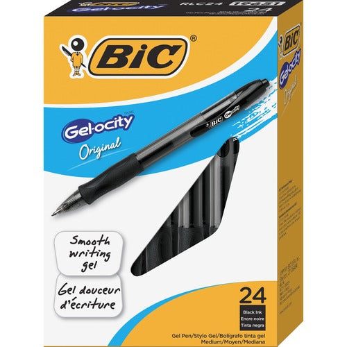 Bic  Gel Pen, Retractable, 0.7mm Point, 24/BX, Black
