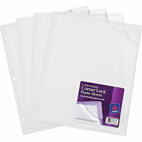 Avery  Plastic Binder Sleeve, Corner Lock, 4/PK, 20 pg Cap., Clear
