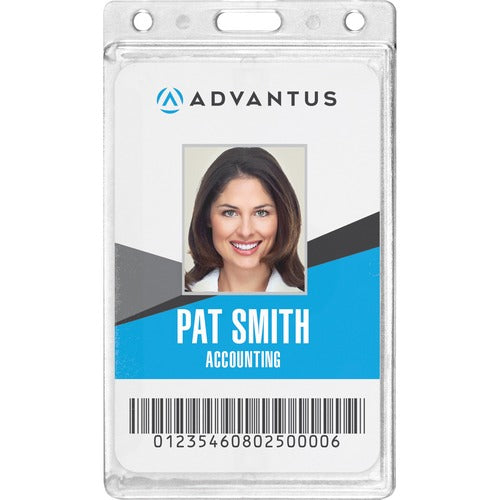 Advantus Corp.  ID Badge Holder, Frosted, VRTCL, 25/BX, Clear Frosted
