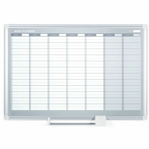 Bi-silque  Dry Erase Board, Weekly Planner, 24"x36", Aluminum/White