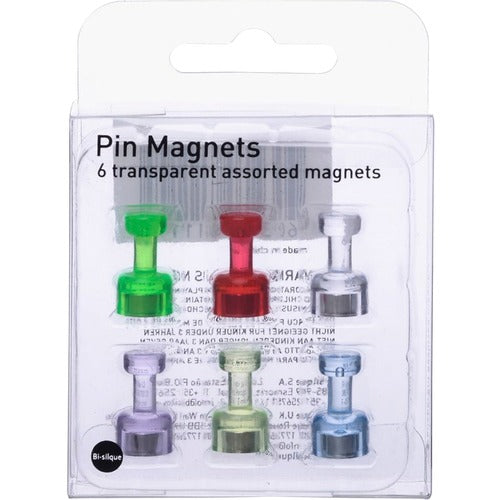 Bi-silque  Pushpins, Magnetic, 3/4", 6 Pack, Assorted
