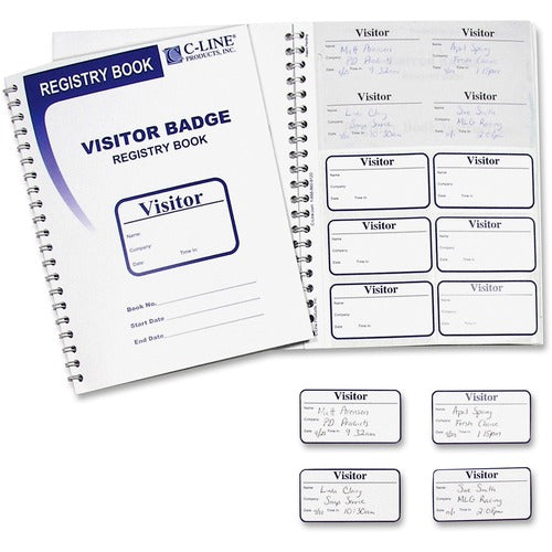 C-Line  Visitors Badge, w/Registry Log, 3"x5/8"x1-7/8", 150/BX, WE