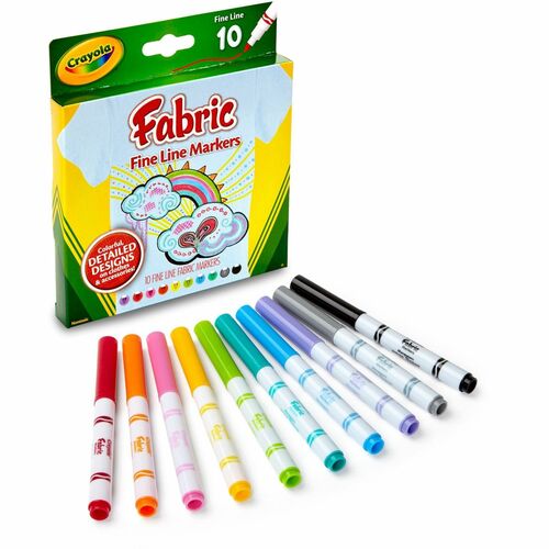 Crayola  Fabric Markers, Fine Line, Nontoxic, 10/ST, Assorted