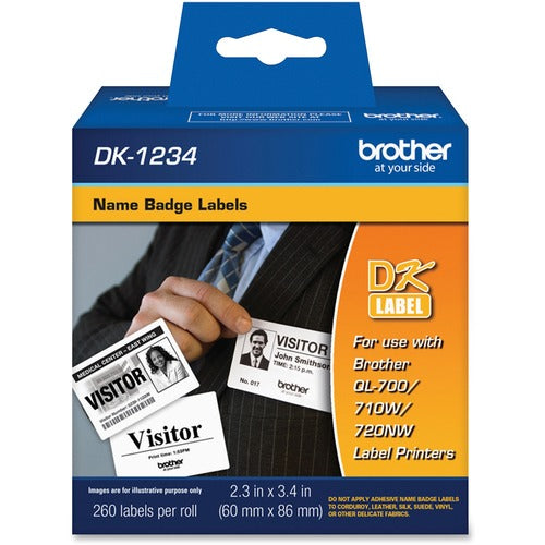 Brother  Name Badge Labels, Adhesive, 2.3"x3.4", 260/RL, WE