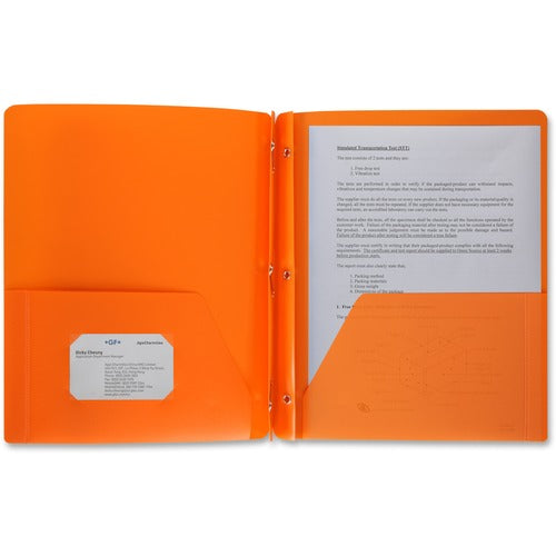 Business Source  Poly Portfolio, 3-Prong, 2 Pockets, Letter-size, Orange