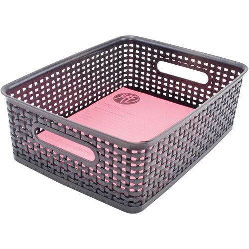 Advantus Corp.  Storage Bins, Plastic, Med, 10-1/2"x14"x4-3/5", 2/PK, Black