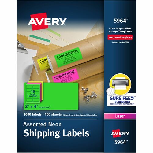 Avery  Shipping Labels,10UP,2"x4",100Shts,1000Lbls/BX,NE/Ast