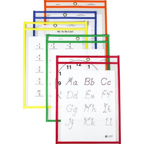 C-Line  Reusable Dry Erase Pockets, 9"x12", 25/BX, Ast