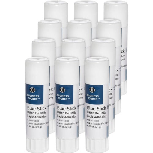 Business Source  Glue Stick, Permanent, Acid-free, 0.74 oz, 12/PK, Clear