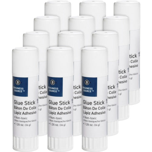 Business Source  Glue Stick, Permanent, Acid-free, 1.26 oz, 12/PK, Clear