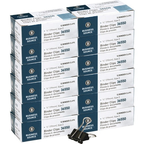 Business Source  Binder Clip, Small, 3/4"W, Steel, 3/8" Cap,144/BX, Black