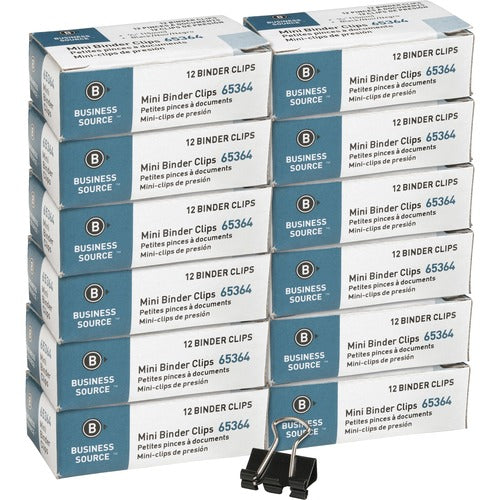 Business Source  Binder Clip, Mini, 9/16", Steel, 1/4" Cap,12/PK,12PK/BX,BK