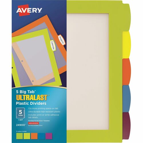 Avery  Dividers, Plastic, 5-Big Tab, Ultralast, 1 ST, Multi