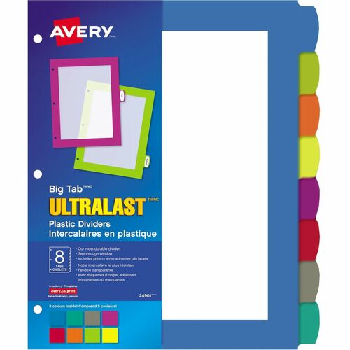 Avery  Dividers, Plastic, 8-Big Tab, Ultralast, 1 ST, Multi