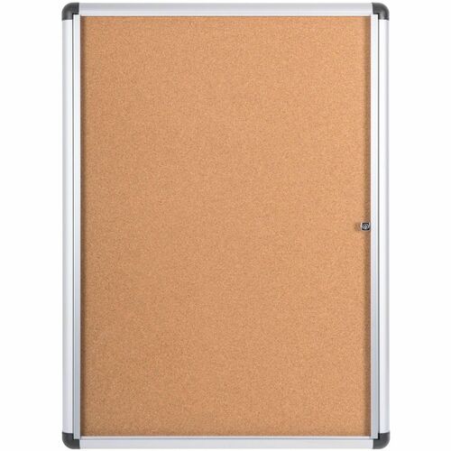 Bi-silque  Bulletin Board,Enclosed,1-Door,Cork,38"x28",Brown