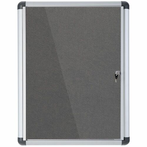 Bi-silque  Bulletin Board,Enclosed,1-Door,28"x38",Gray Fabric