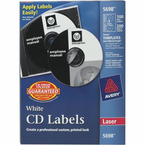 Avery  CD Labels, Laser, 100/PK, White