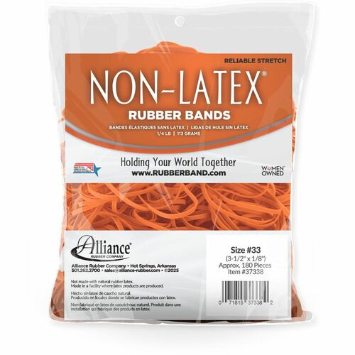 Alliance Rubber Company  Rubber Bands, Latex-free,3-1/2"x1/8",No.33,Orange, 1/4 lb.