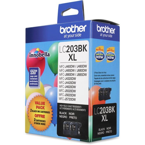 Brother  Ink Cartridge, f/LC203XL, 550 Page Yield, 2/PK, Black