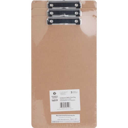 Business Source  Clipboard, Flat Clip, Legal, 3/PK, Brown