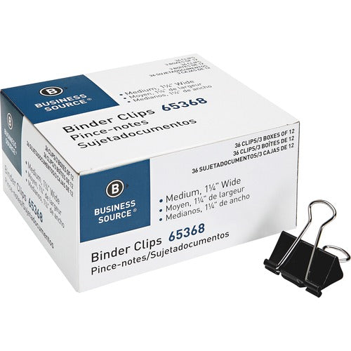 Business Source  Binder Clips, Med, 36/PK, Black