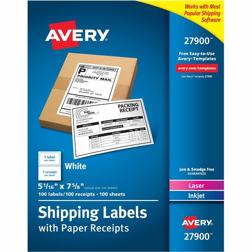 Avery  Paper Receipt Shipping Labels, 5-1/16"x7-5/8", 100/BX, WE