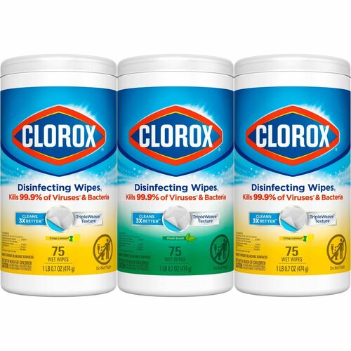 Clorox Company  Disinfecting Wipes, Bleach-free, 75/Canister, 3/PK, White